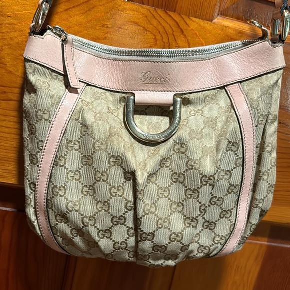 Gucci Abby D Ring Pink Leather and Beige GG Canvas Crossbody /Messenger … - Picture 15 of 16
